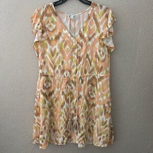 Women’s Cato Summer Dress, Large, Peach/Brown/Green